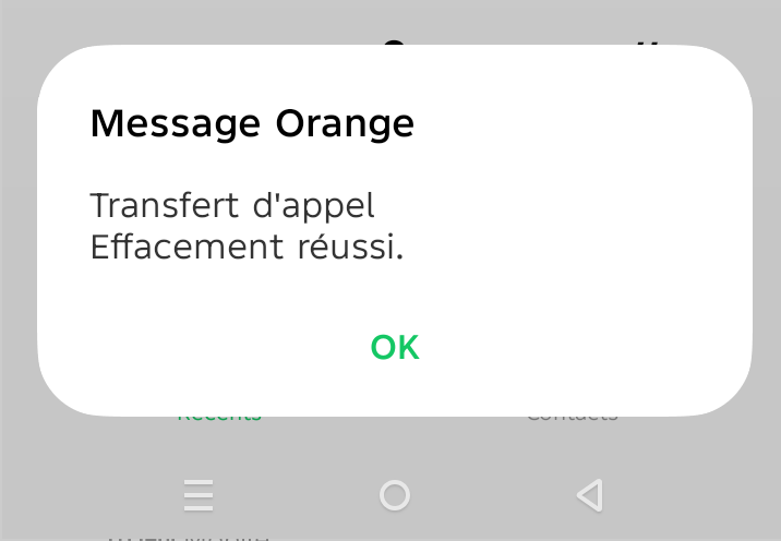 Message IHM pour effacement de transfert d'appel réussi